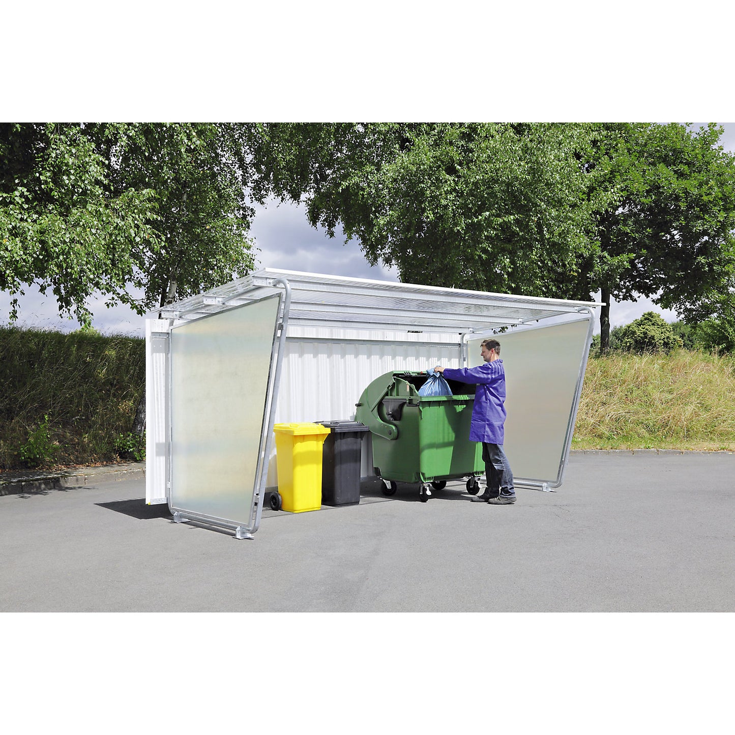 Rear panel for shelter Siegen, for single-sided model, profiled sheet metal, for standard unit.