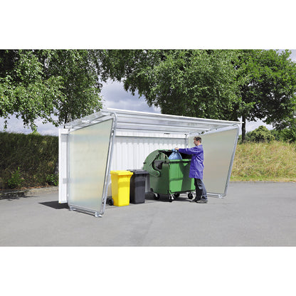 Rear panel for shelter Siegen, for single-sided model, profiled sheet metal, for standard unit.
