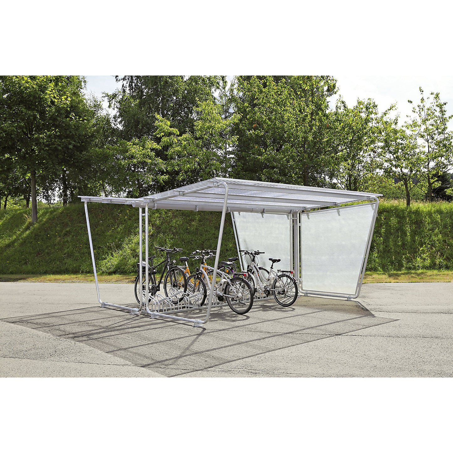 Bicycle rack, for single-sided shelter, with 12 parking spaces.