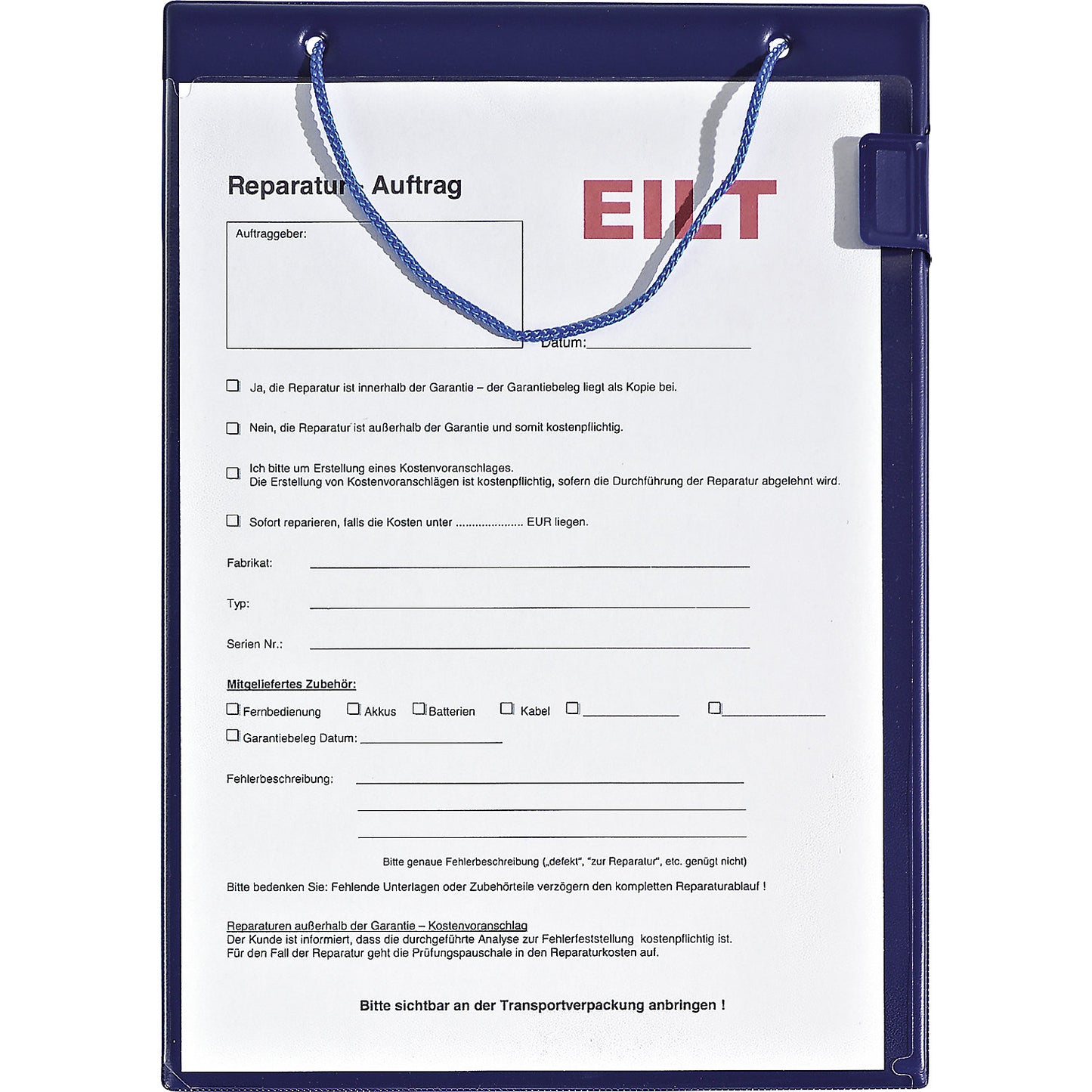 Order folder, A4, pack of 10, blue.