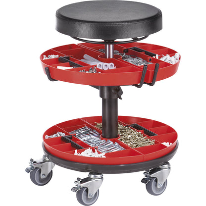 Industrial stool, with 2 tool trays, with PU foam seat.