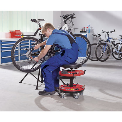 Industrial stool, with 2 tool trays, with PU foam seat.