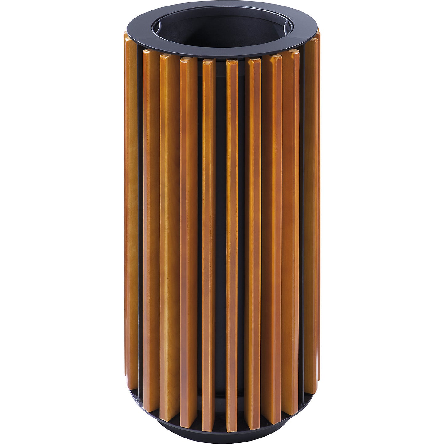 Outdoor waste collector, capacity 50 l, clad in wooden slats, spruce, varnished.