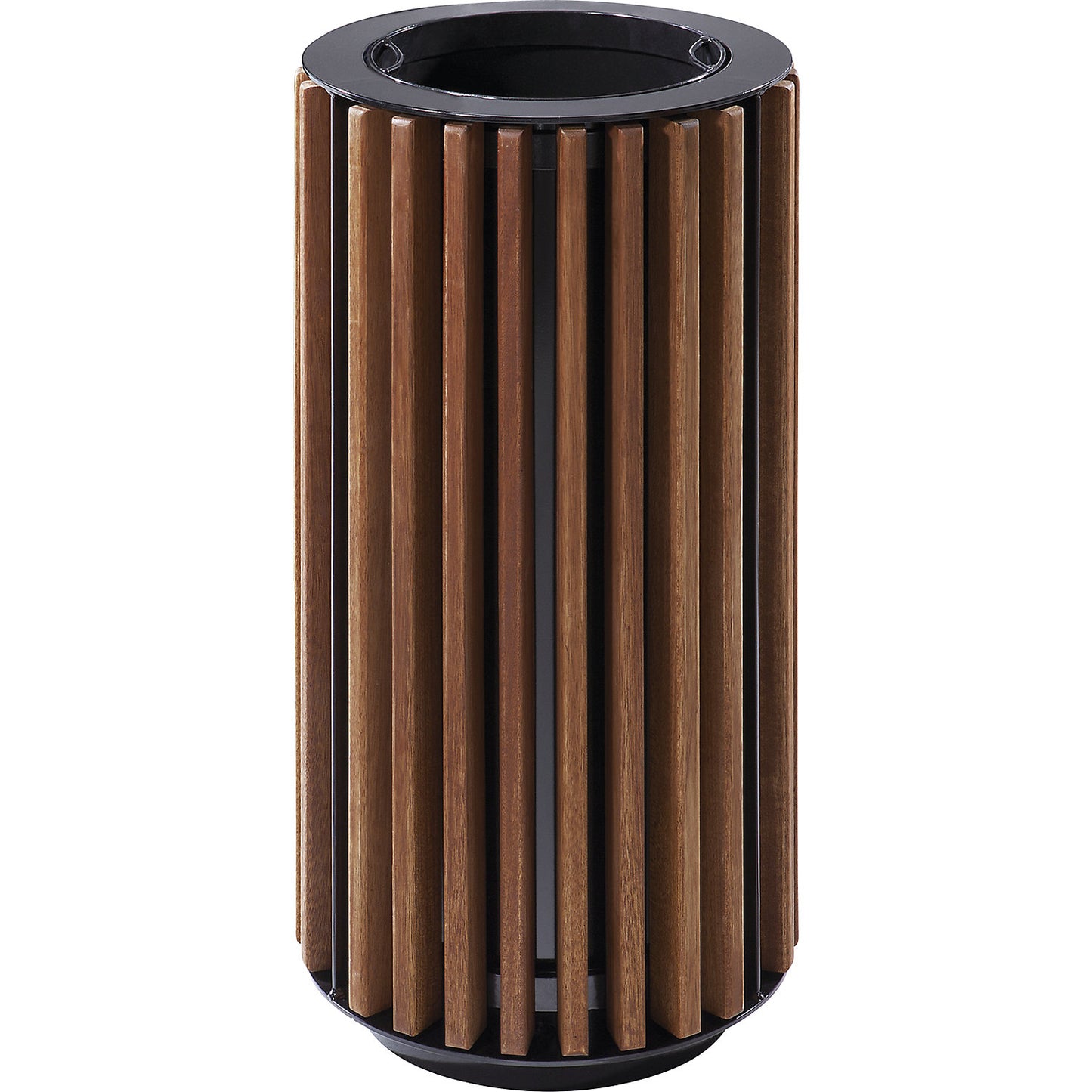 Outdoor waste collector, capacity 50 l, clad in wooden slats, meranti, oiled.