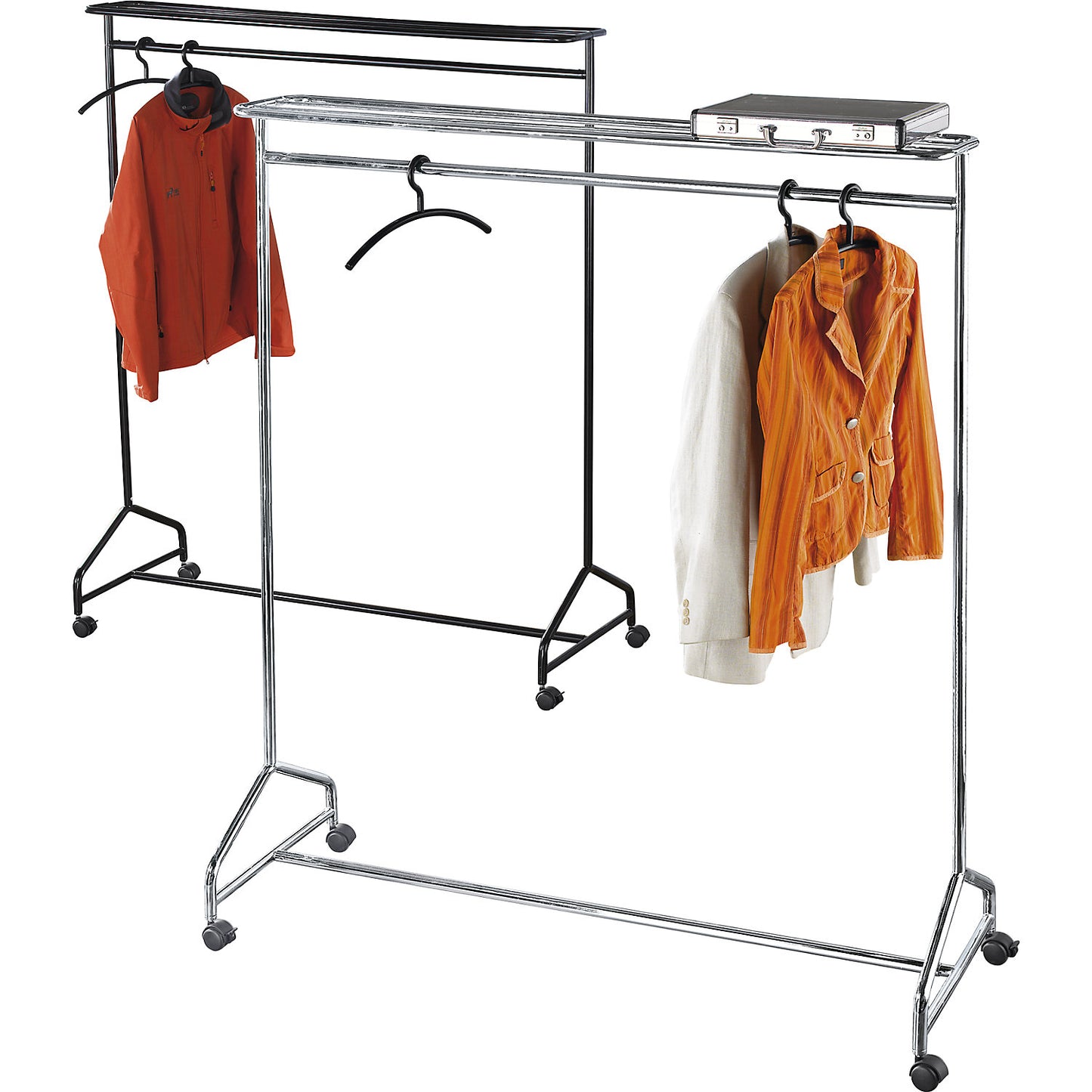 Coat rail, HxWxD 1750 x 1490 x 560 mm, chrome plated.