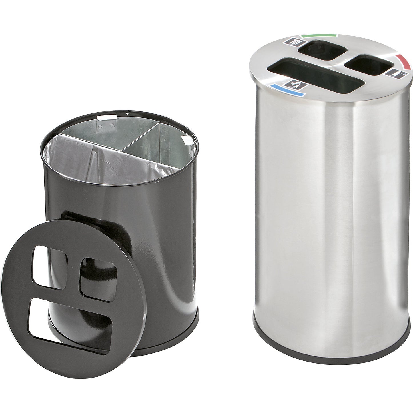 Rubbish bin with 3-compartment sorting, capacity 60 l, height 670 mm, black.