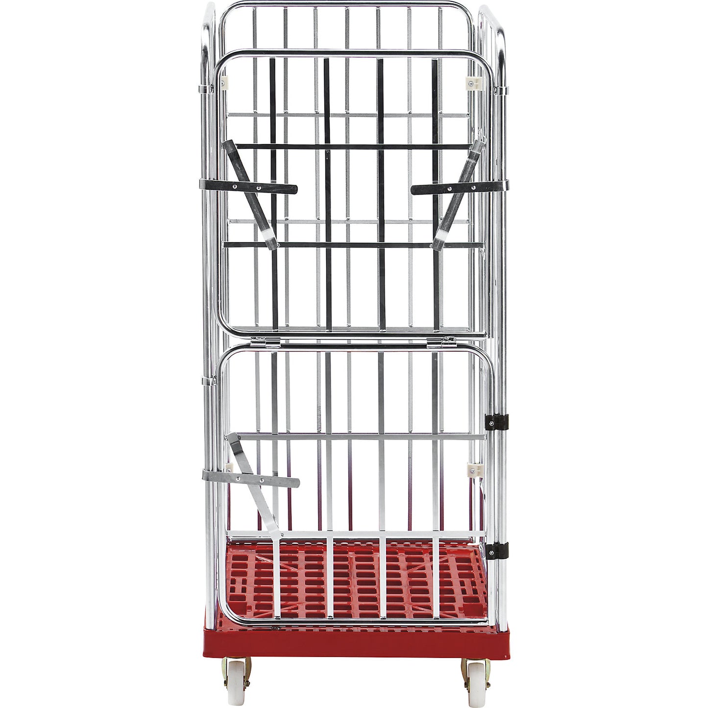 MODULAR roll container, plastic transport dolly, mesh on 2 sides, dark blue dolly.