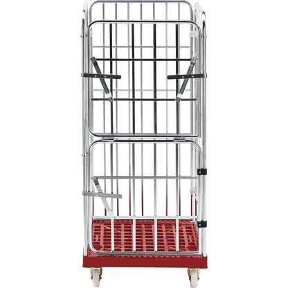 MODULAR roll container, plastic transport dolly, mesh on 2 sides, dark blue dolly.