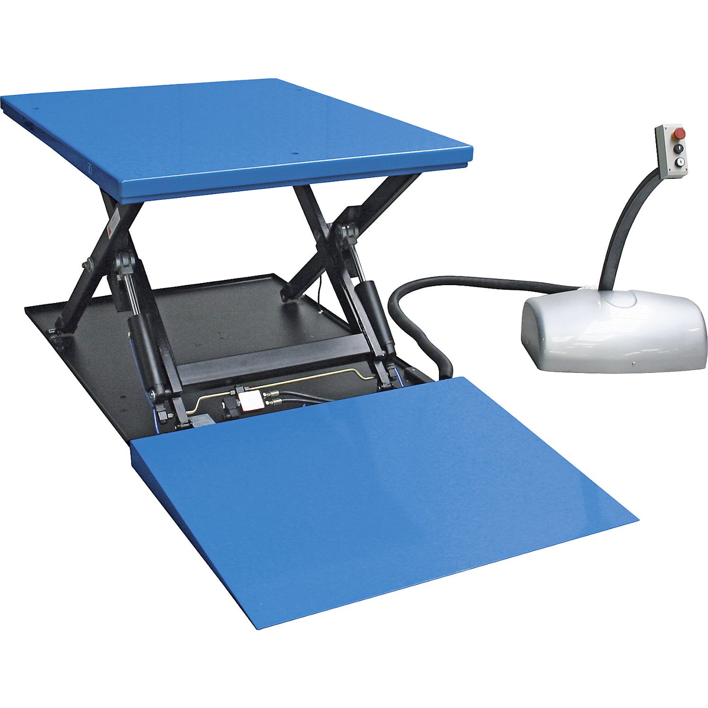Low profile lift table, Closed platform, max. load 1000 kg, operating voltage 400 V.