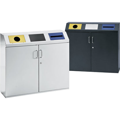 Recyclable waste collection cupboard, capacity 3 x 50 l, antique silver.