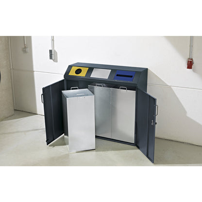Recyclable waste collection cupboard, capacity 3 x 50 l, light grey RAL 7035.