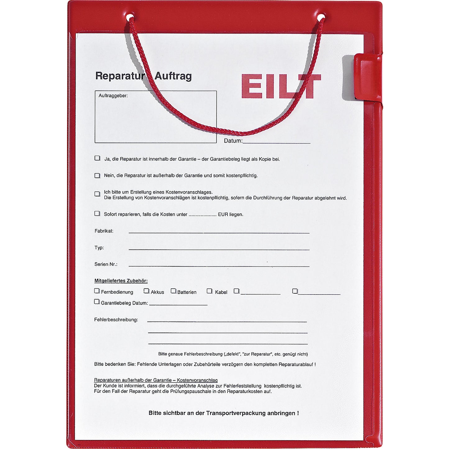 Order folder, A4, pack of 10, red.
