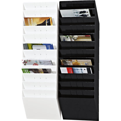 Wall mounted brochure racks, landscape format, 12 x A4, pack of 2, black.