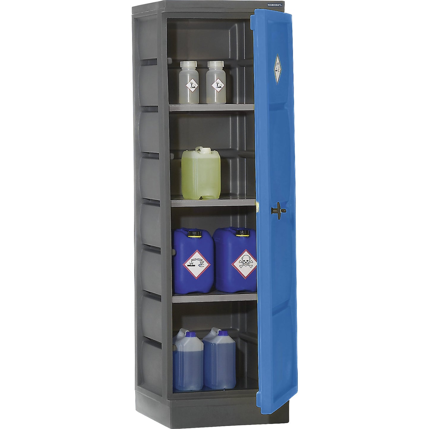 Environmental cupboard made of PE, 1-door, stainless steel shelves.