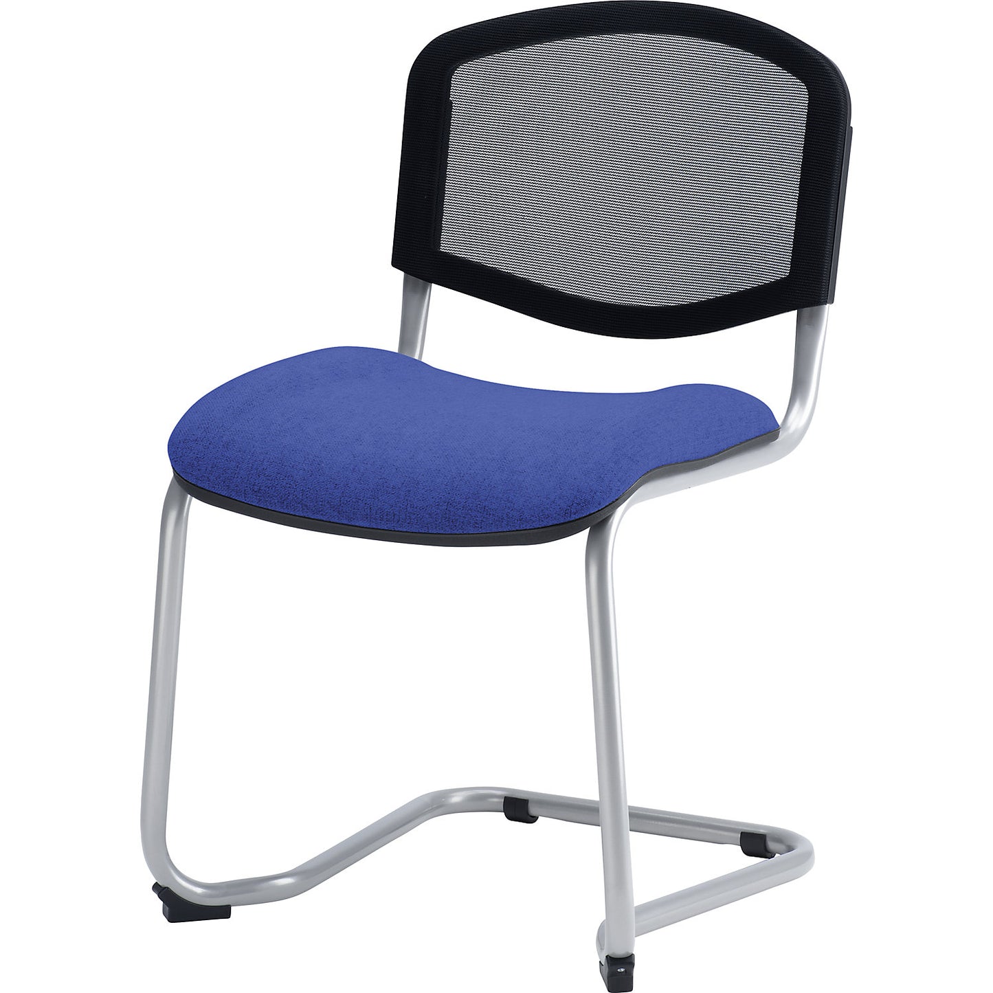 Cantilever chair, stackable, mesh back rest, aluminium coloured frame, bordeaux upholstery, pack of 4.