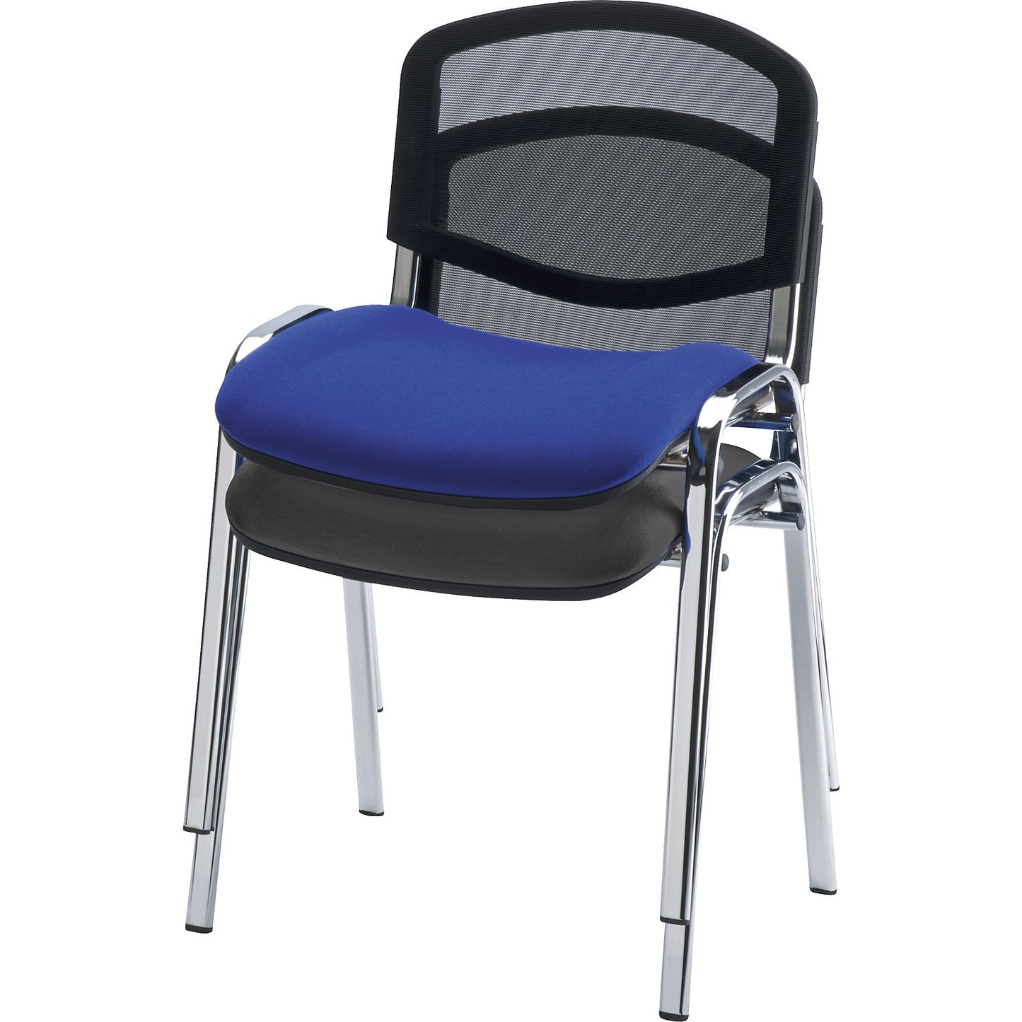 Visitors' chair, stackable, mesh back rest, chrome plated frame, charcoal upholstery, pack of 2.
