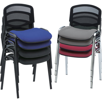 Visitors' chair, stackable, mesh back rest, chrome plated frame, blue upholstery, pack of 2.