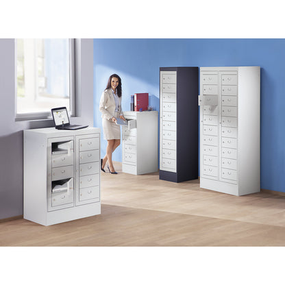 Laptop cupboard, 20 compartments, HxW 1900 x 782 mm, black grey / light grey.