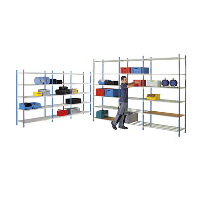 Boltless shelving unit, with tubular shelves, HxWxD 1996 x 1240 x 500 mm, extension shelf unit.