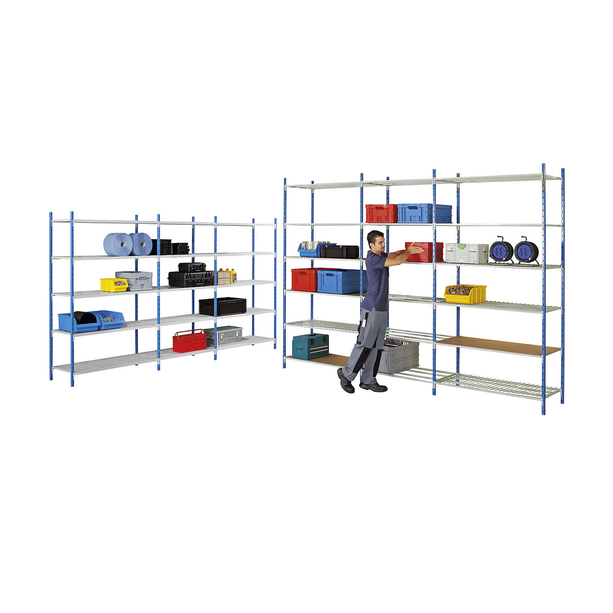 Boltless shelving unit, with tubular shelves, HxWxD 1996 x 1240 x 500 mm, extension shelf unit.