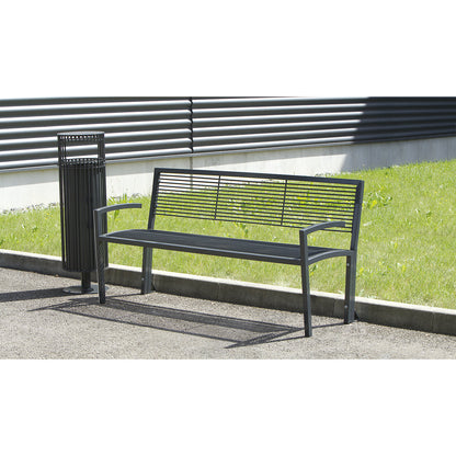 Metal bench, in grey cast iron finish, LxWxH 1500 x 555 x 780 mm.