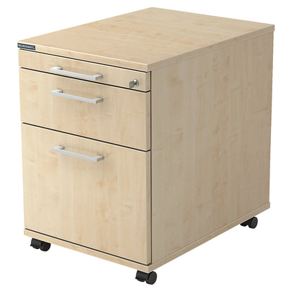 Mobile pedestal, 1 utensil drawer, 1 drawer, 1 file suspension drawer, depth 580 mm, oak.