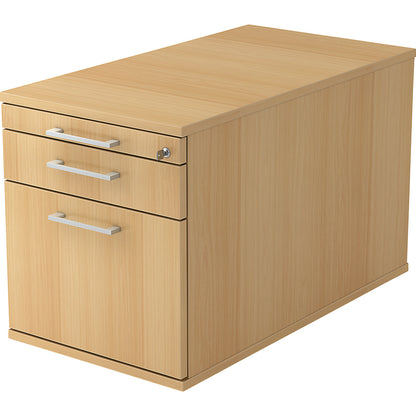 Mobile pedestal, 1 utensil drawer, 1 drawer, 1 file suspension drawer, depth 800 mm, oak.