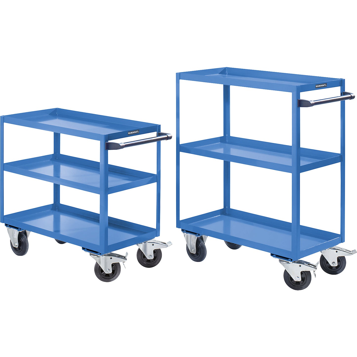 General purpose trolley, 3 shelves, max. load 350 kg, overall height 915 mm, light blue.