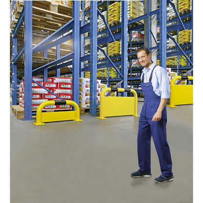 Crash protection barrier with forklift guard, Ø 76 mm, indoor areas, HxW 600 x 750 mm, forklift guard 400 mm.