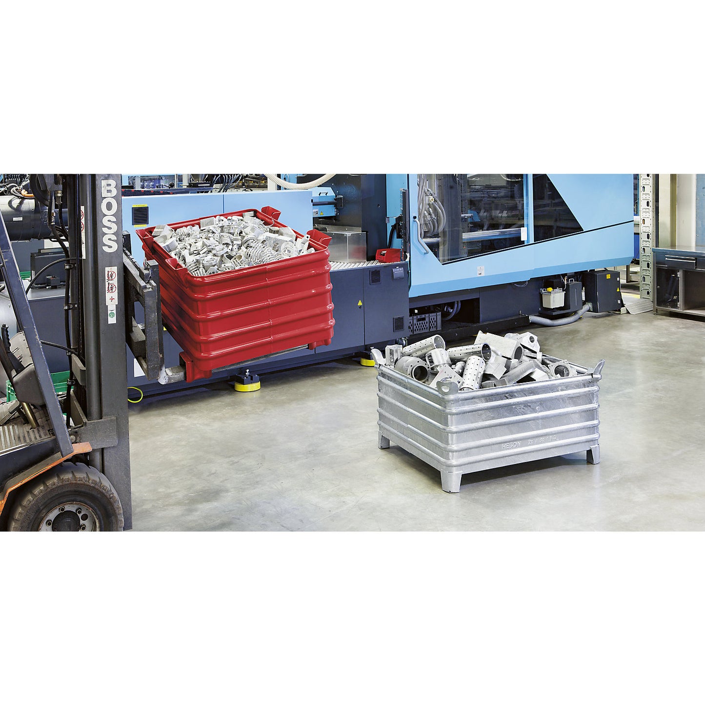 Heavy duty box pallet, WxL 1000 x 1200 mm, with U-shaped feet, painted grey, 1+ items.