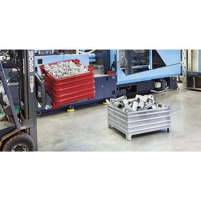 Heavy duty box pallet, WxL 1000 x 1200 mm, with U-shaped feet, painted grey, 1+ items.