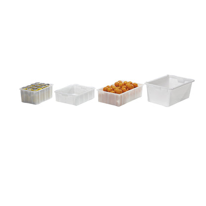 Plastic stacking container, capacity 80 l, external dimensions LxWxH 760 x 500 x 320 mm, white.