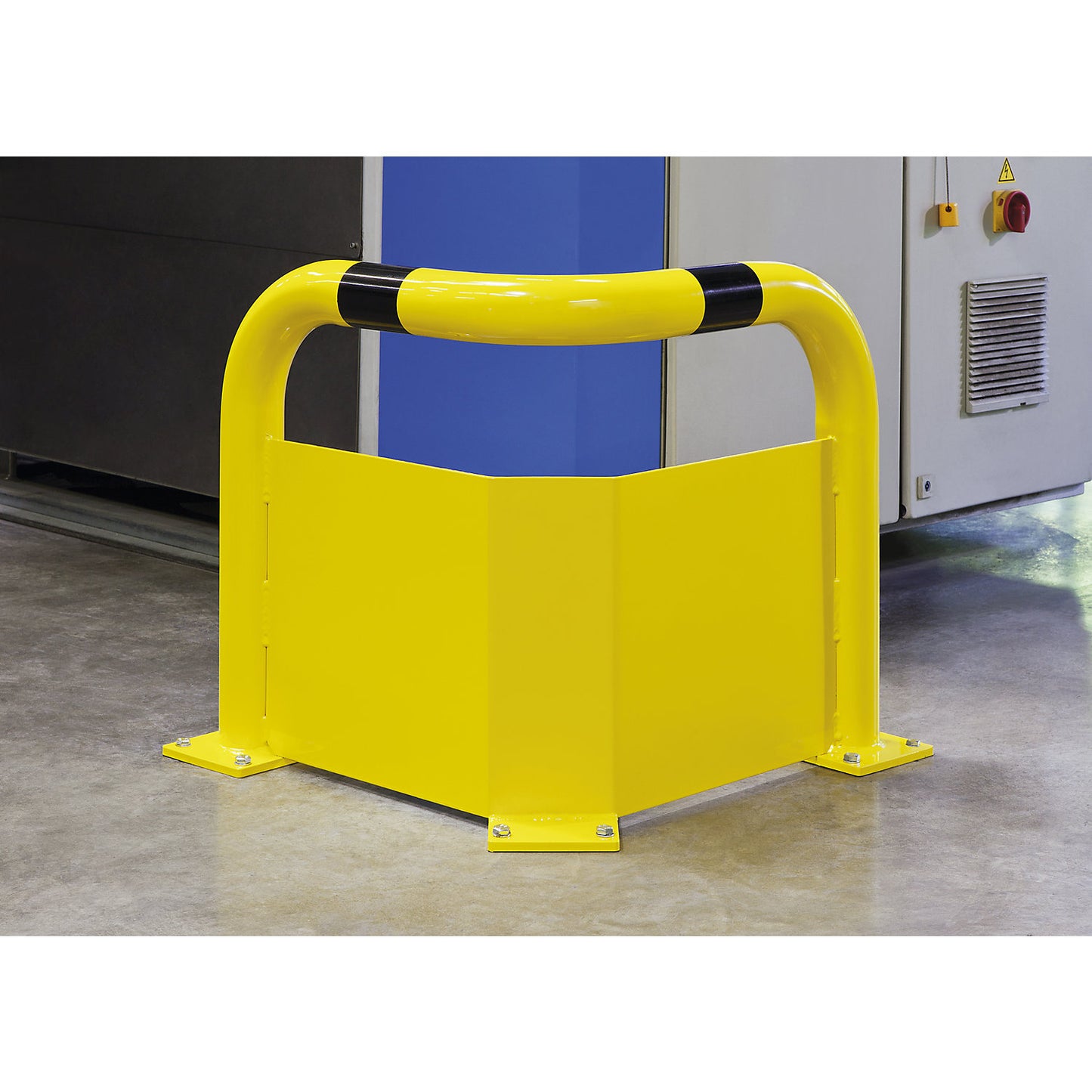 Corner crash protection with forklift guard, Ø 76 mm, for indoor areas, height 600 mm.