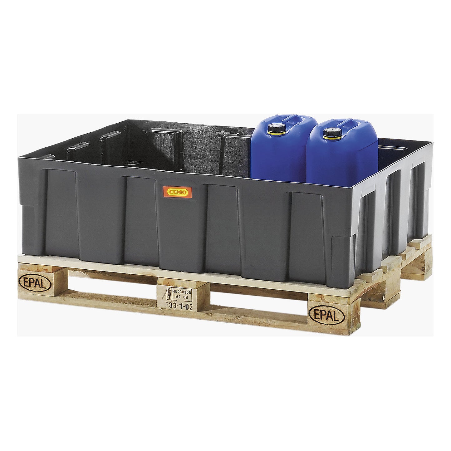 PE sump tray for 200 l drums, base/pallet sump tray, sump capacity 250 l, without grate.