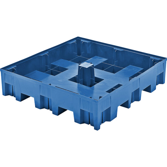 PE drum sump for 4 x 200 l drums, LxW 1235 x 1235 mm, sump capacity 255 l, without grate.
