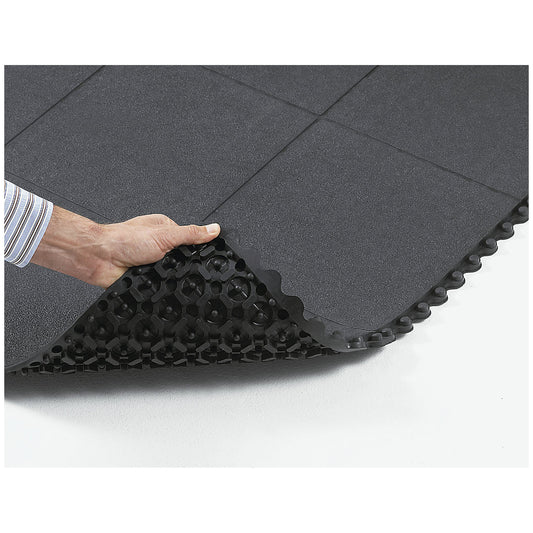 Cushion Ease Solid™ NITRILE FR plug-in system, LxWxH 910 x 910 x 19 mm, black rubber.