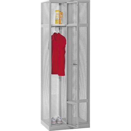 Perforated sheet steel locker, 2 compartments, light grey, W 600 mm, cylinder lock.