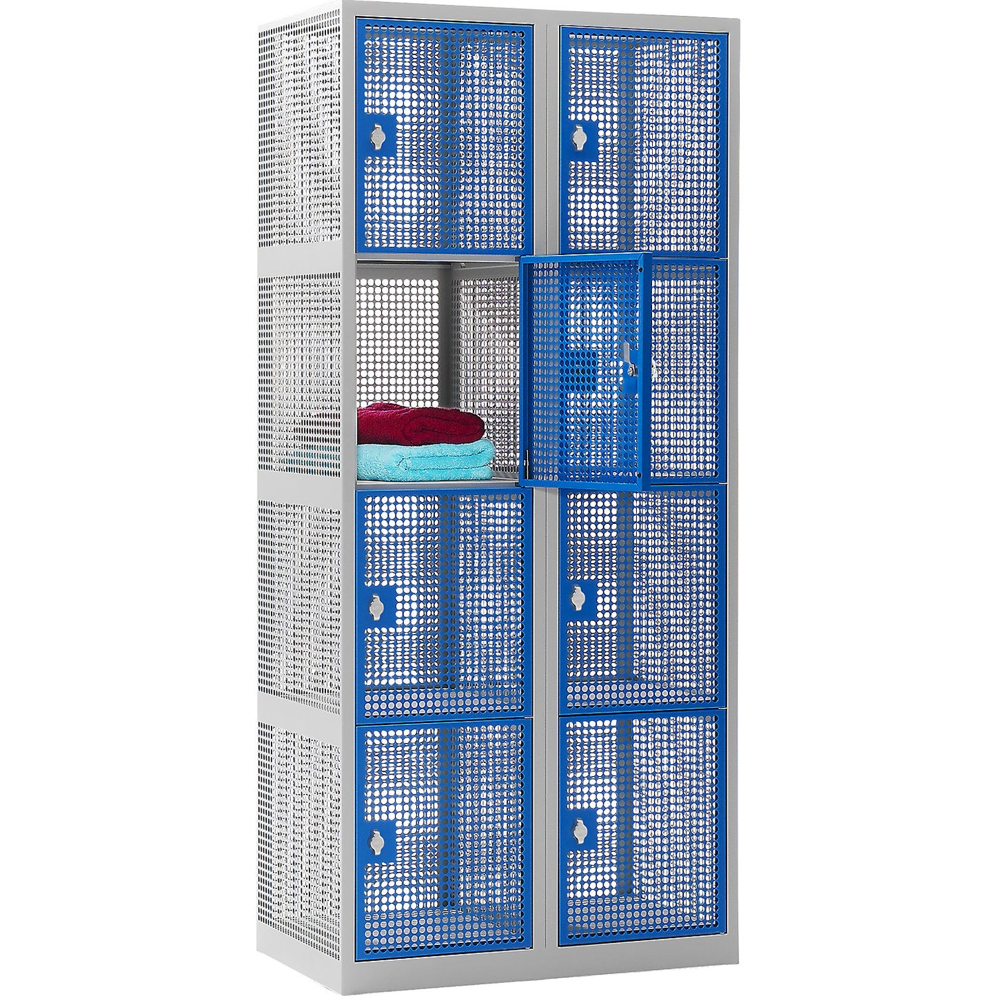 4-fold compartment locker, perforated sheet steel, 2 compartments, light grey / basalt grey.