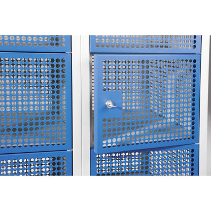 Perforated sheet steel locker, 2 compartments, light grey / basalt grey, W 800 mm, rotary bolt.