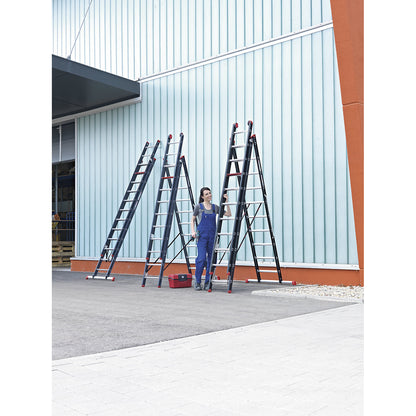 Multi-purpose ladder, aluminium coated, 3-part, black, 3 x 12 rungs.