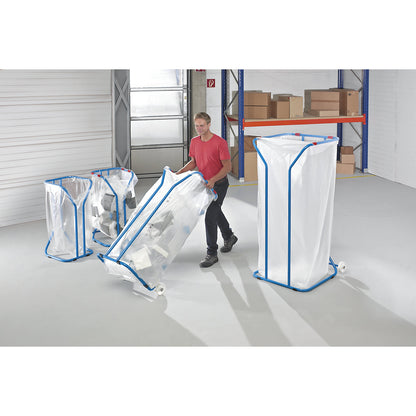 Large-volume waste sack holder, steel, capacity 1000 l, stationary, light blue.