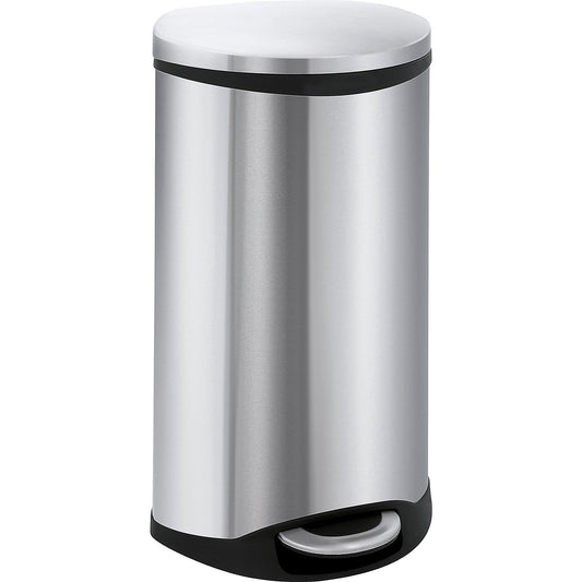 Waste collector with pedal, shell shape, capacity 30 l, HxWxD 690 x 340 x 375 mm, stainless steel body.