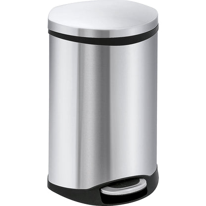 Waste collector with pedal, shell shape, capacity 50 l, HxWxD 705 x 406 x 406 mm, stainless steel body.
