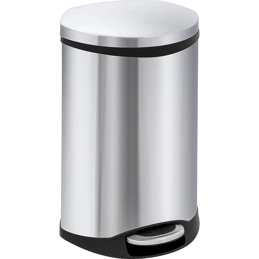 Waste collector with pedal, shell shape, capacity 50 l, HxWxD 705 x 406 x 406 mm, stainless steel body.