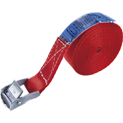 Cargo restraint strap, clamping lock, max. tensioning force 250 kg, pack of 10, length 2500 mm.