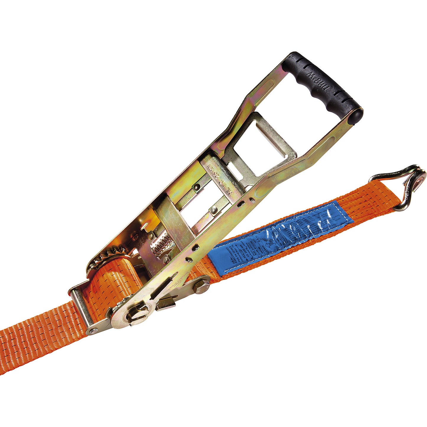 Cargo restraint strap, long-lever ratchet and tie down hooks, max. tensioning force 5000 kg, pack of 2, length 8000 mm.