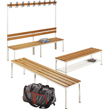 Changing room bench, single sided, beech wood slats, length 1000 mm.
