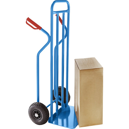 Steel sack truck, XXL model: extra large footplate, solid rubber tyres.