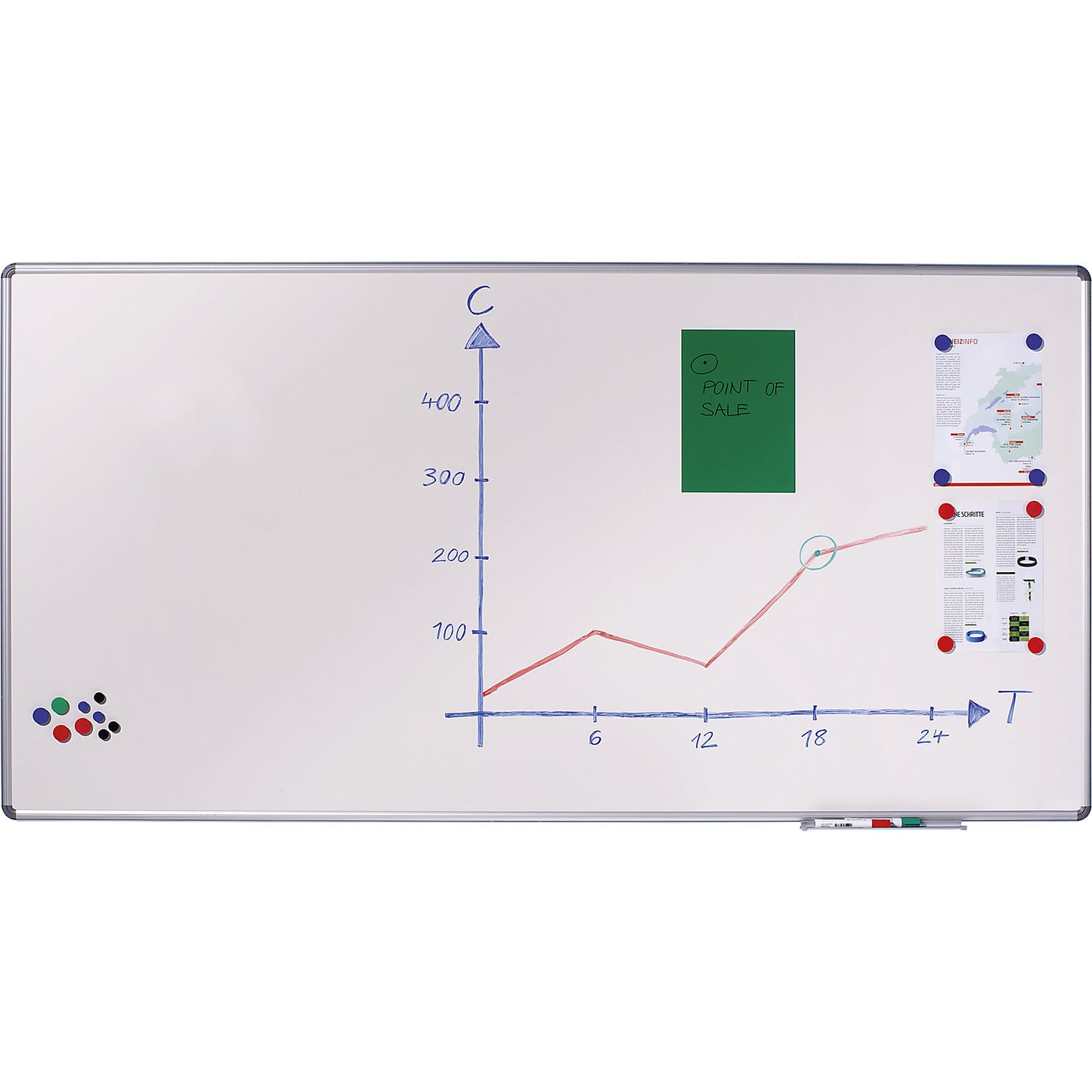 Designer notice board, sheet steel, enamel, WxH 2400 x 1200 mm.