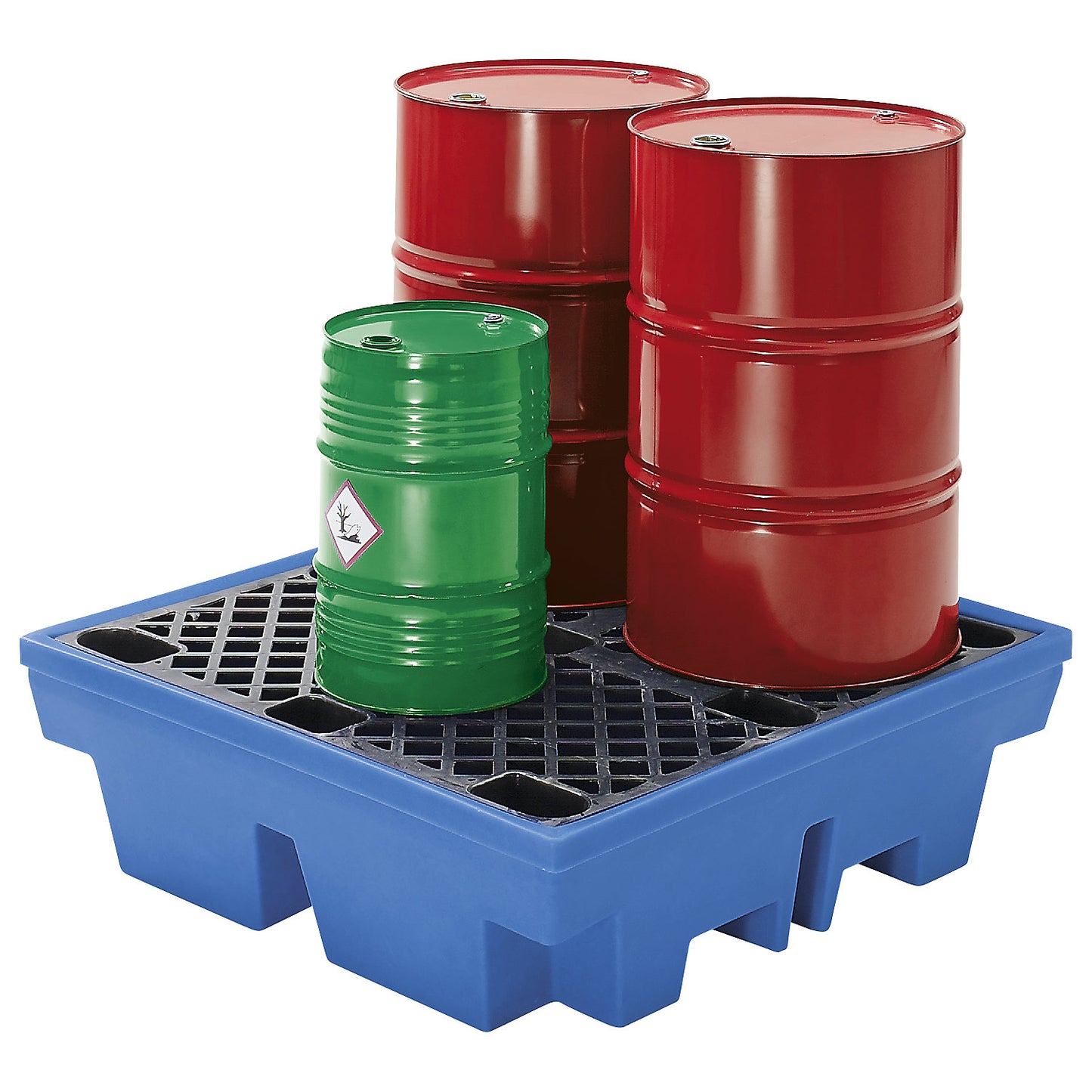 PE sump tray with PE grate, 4 x 200 litre drums, capacity 410 l.